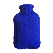 (Dark Blue) 2000ml Acrylic Fiber Solid Color Hot Water Bottle Warm Pouch Protective Cover