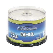Logo dei migliori 50 dischi DVD+R DL a doppio strato registrabili Optical Quantum 8X 8,5 GB Dischi DVD DL vergini a doppio strato Cakebox 8.
