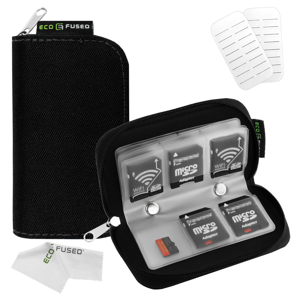 Étui pour carte mémoire EcoFused pouvant contenir jusqu'à 22 cartes SD SDHC Micro SD Mini SD et 4 cartes CF avec 22 emplacements (noir)