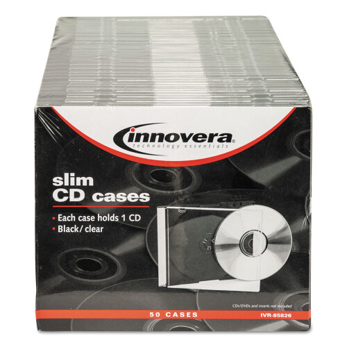 Innovera 85826 Θήκη Αποθήκευσης CD/DVD Πολυστερίνης, Διαφανής, 50 Τεμάχια 2