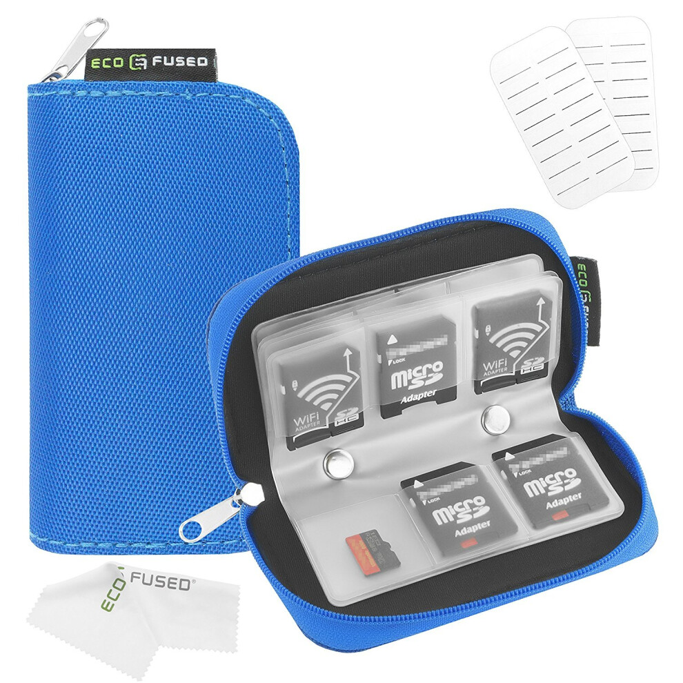 Étui pour carte mémoire EcoFused pouvant contenir jusqu'à 22 cartes SD SDHC Micro SD Mini SD et 4 cartes CF avec 22 emplacements (bleu)