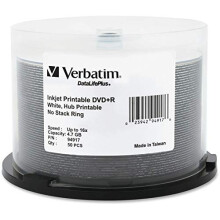 Verbatim DVD+R 4,7 GB 16X DataLifePlus White Inkjet Printable Hub Printable  50 Stck Spindel