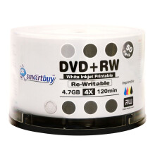 DVD+RW disky Smartbuy 4X, 4,7 GB, 120 min., biele, s mo   nostou potlace a prepisovania, 50 ks