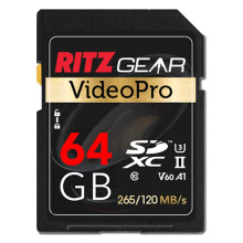 Szybka karta SDXC UHS-II Ritz Gear 64 GB C10 U3 V60 Karta pamieci Full HD i 8K do lustrzanek cyfrowych o jakosci kinowej