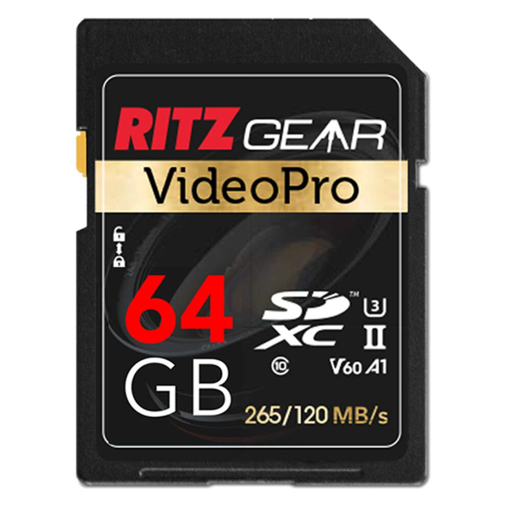Photos - Memory Card Ritz Gear 64GB High-Speed SDXC UHS-II SD Card C10 U3 V60 Full-HD & 8K  for DSLR Cinema-Quality Video Cameras B08M
