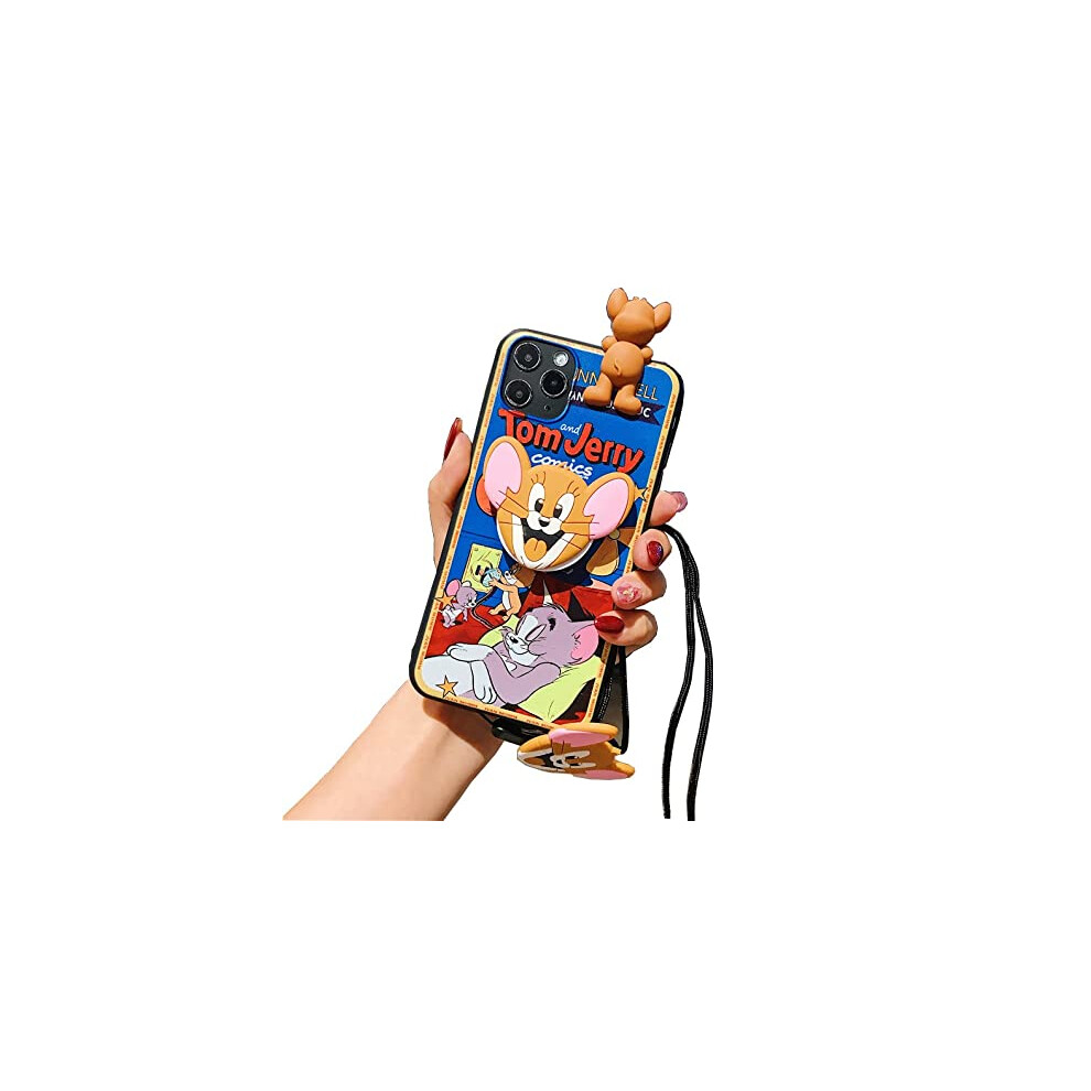 Étui souple avec support de téléphone et collier pour poupée 3D Tom&Jerry pour iPhone 13