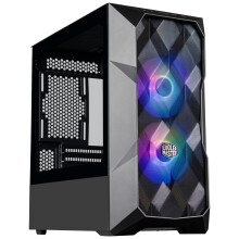 Cooler Master TD300 Mesh-Micro-ATX-Tower mit polygonaler Mesh-Front und abnehmbarer Oberseite, ARGB/PWM-Hub, gehrtetes Glas, zwei Sickleflow-PWM-ARG