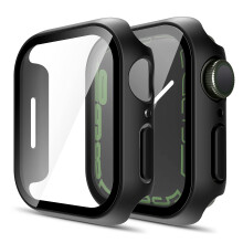 TAURI 2er-Pack Hartschale fr Apple Watch Series 9/8/7 41 mm mit PC-Displayschutzfolie aus gehrtetem Glas [Schriftsicher] [Gesamtschutz] Slim Cover