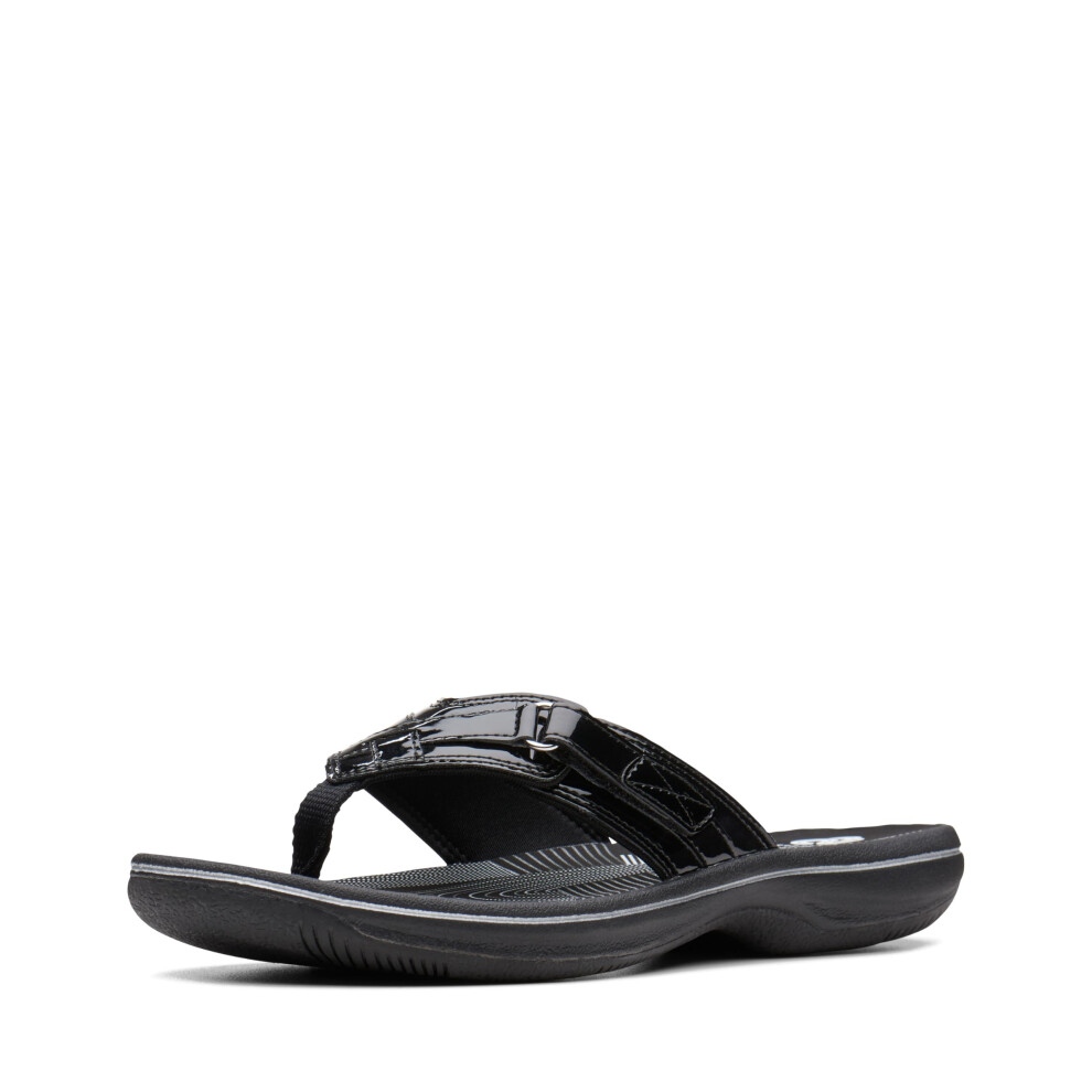 Clarks Women's Breeze Sea Flip-Flop  Black Patent Synthetic  10