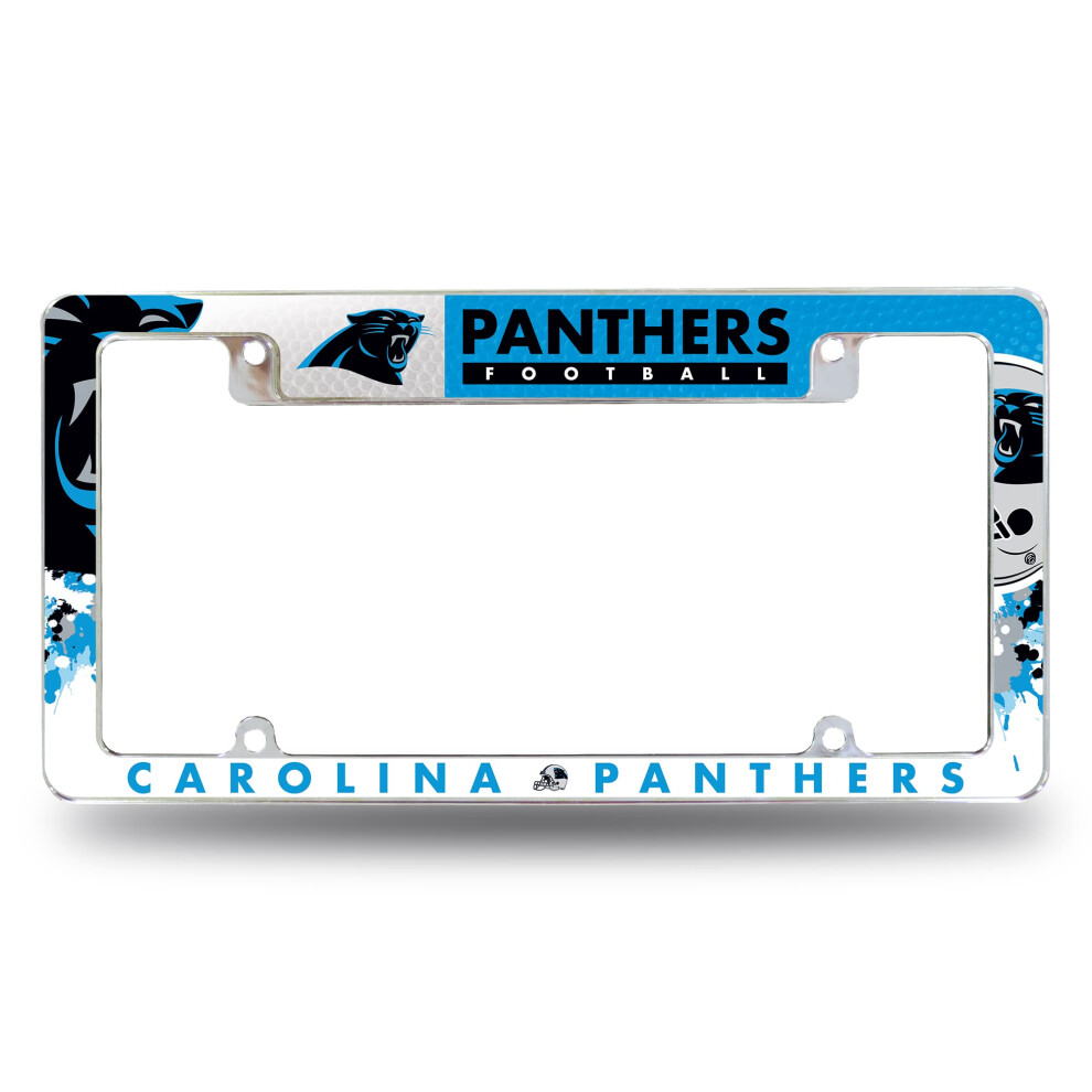 Rico Industries Nfl Carolina Panthers Primary 12" X 6" Chrome All Over Automotive License Plate Frame For Car/Truck/Suv 767345891914