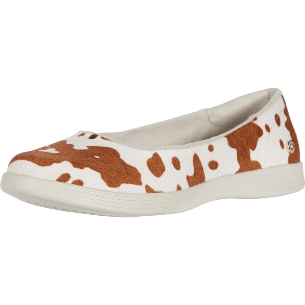 Skechers Womens Ballet Flat  White/Brown 8