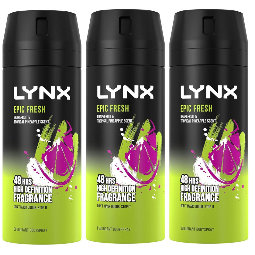 3 x Lynx 48 hrs Deodorant Body Spray 150ml - Epic Fresh