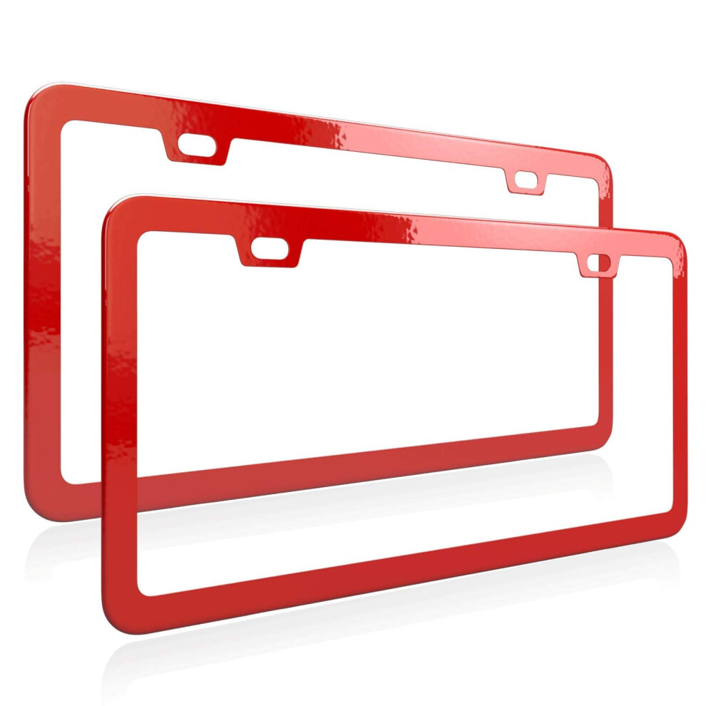 Deselen License Plate Frame Metal Thin Stainless Steel With 2 Holes Screw Cap 2 Pack Poinsettia Red 746856590646