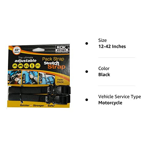 ROK Ιμάντες Ρυθμιζόμενοι 12-42 X 5/8" Ελαστικοί Μαύροι-2 σε Συσκευασία 2