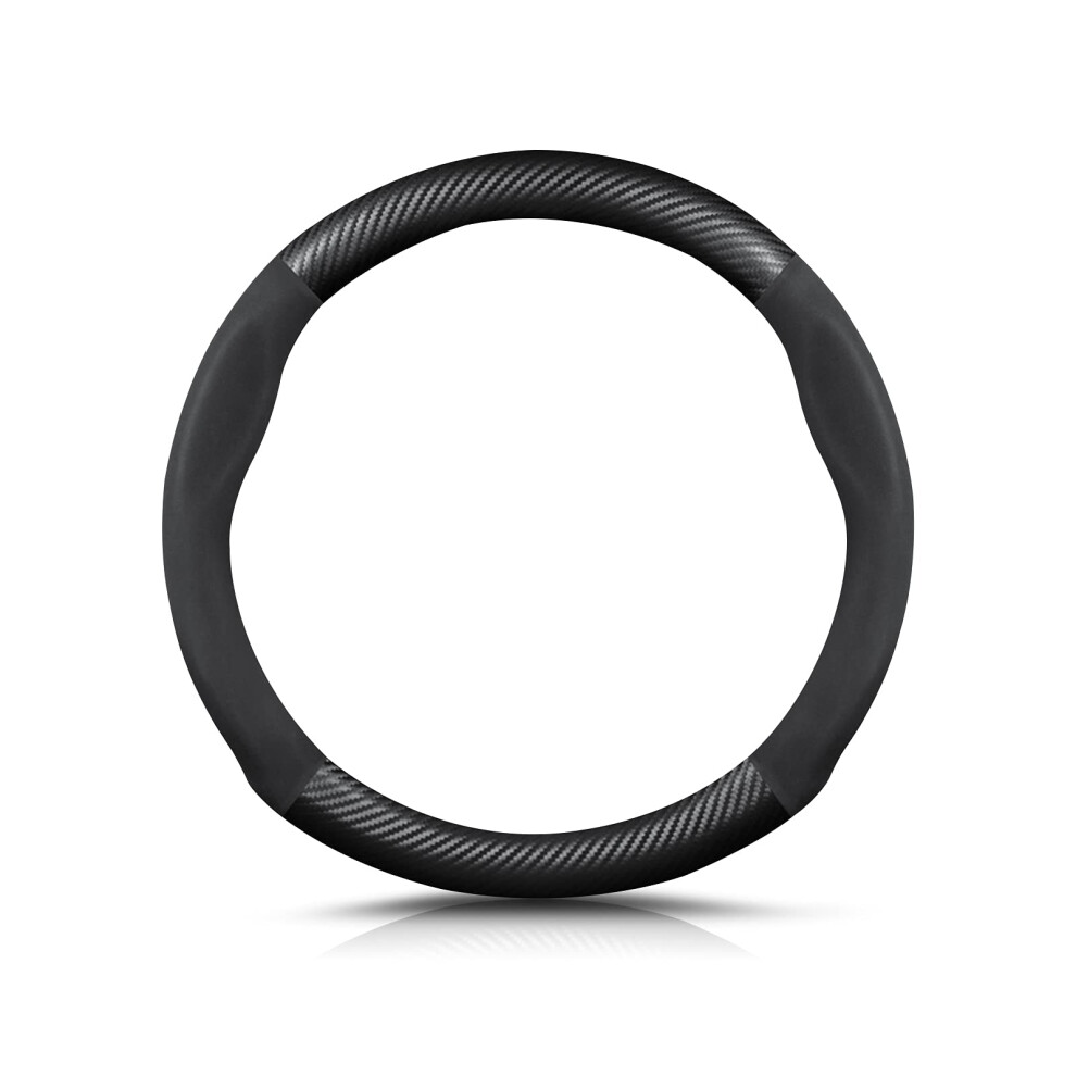 Ergocar Round Shape Carbon Fiber & Microfiber Pu Leather Steering Whee 7346468138774