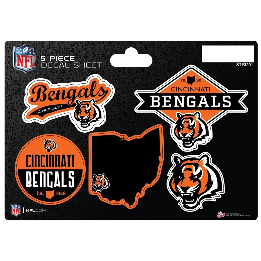 Rico Industries Nfl Cincinnati Bengals 5-Piece Die-Cut Decal Sheet 611407223260