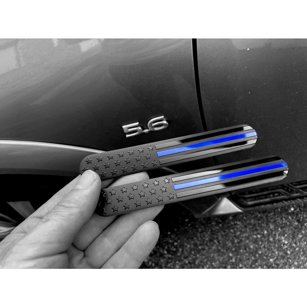 Everhitch Usa American Metal Flag Auto Fender Emblem For Cars Trucks 2-Pack (6""X1"" With Line) Black/Blue 645239755392