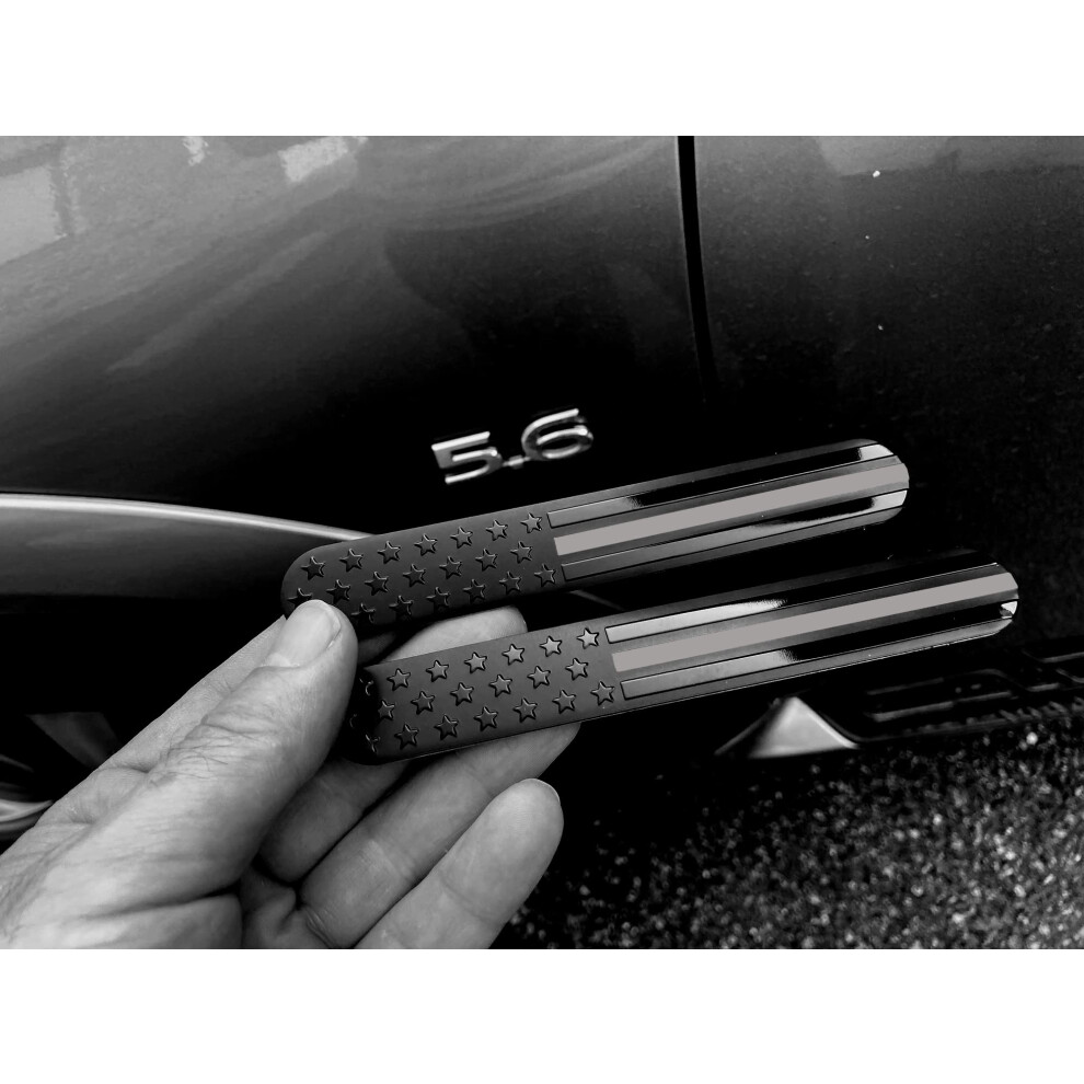 Everhitch Usa American Metal Flag Auto Fender Emblem For Cars Trucks 2-Pack (6""X1"" With Line) Black/Gray 645239755446