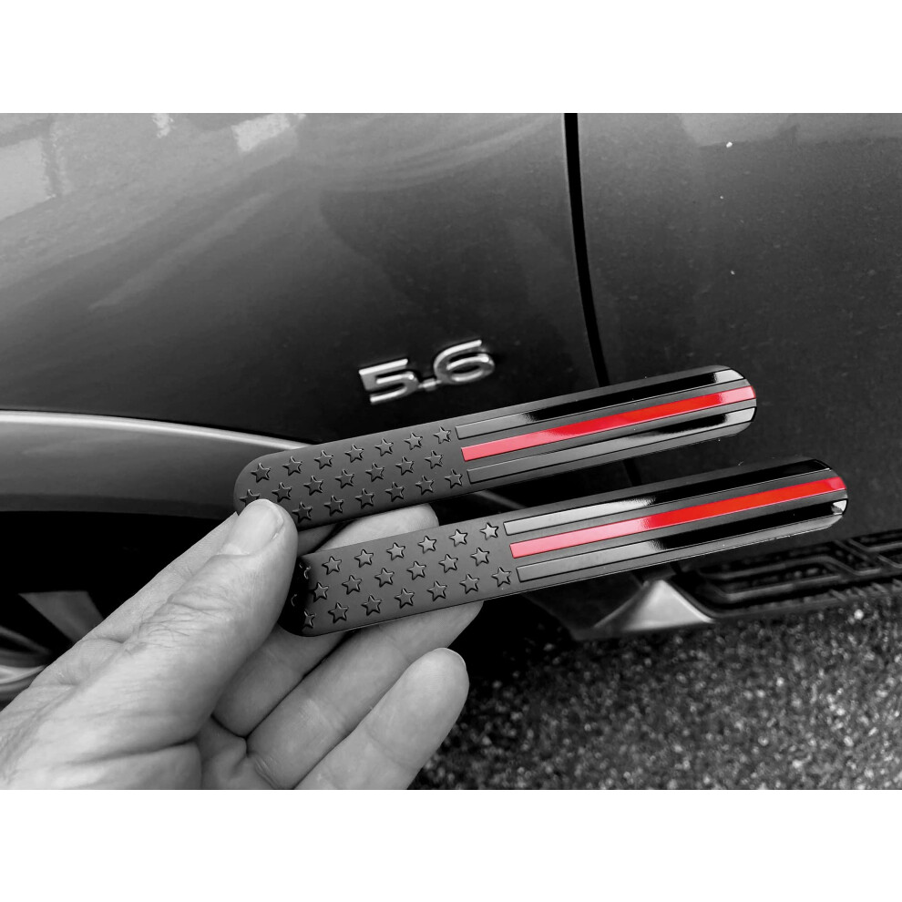 Everhitch Usa American Metal Flag Auto Fender Emblem For Cars Trucks 2-Pack (6""X1"" With Line) Black/Red 645239755408
