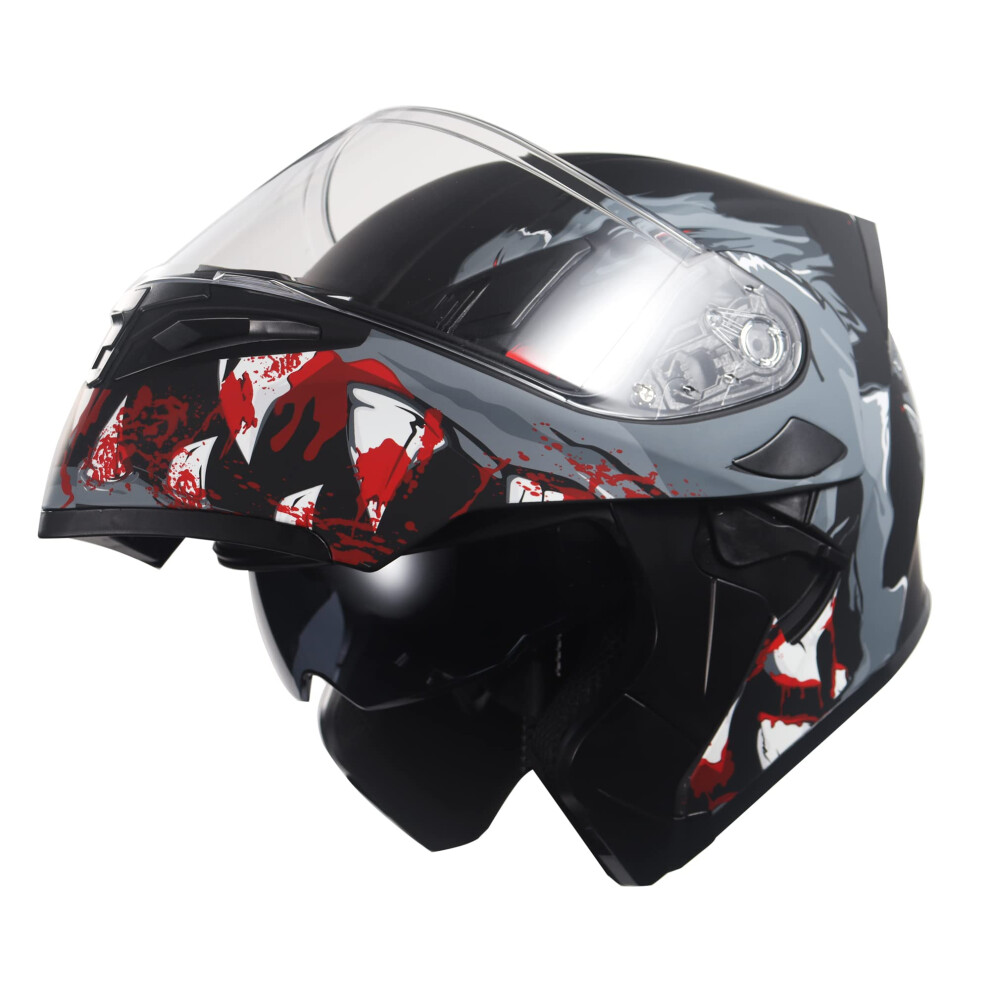 Kypara Motorfiets Dual Vizier Opklapbare Modulaire Integraalhelm Met Dot-image