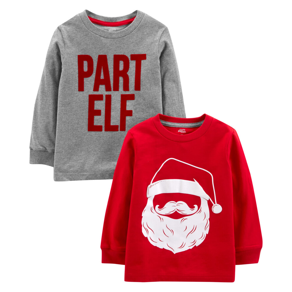 Lot De 2 T-Shirts De NoëL à Manches Longues Simple Joys By Carter's Baby, Rouge/Gris, 5 Ans-image