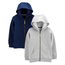 Simple Joys by Carter's Baby-Jungen 2er-Pack Fleece-Kapuzenpullover mit durchgehendem Reißverschluss, Grau/Marineblau, 12 Monate