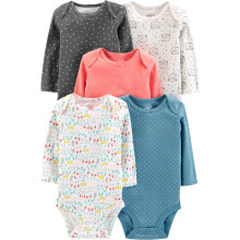 Enkle glæder ved Carter's Baby Girls '5-Pack Longærme bodysuit prikker/blomster/hjerter/ugle 24 måneder