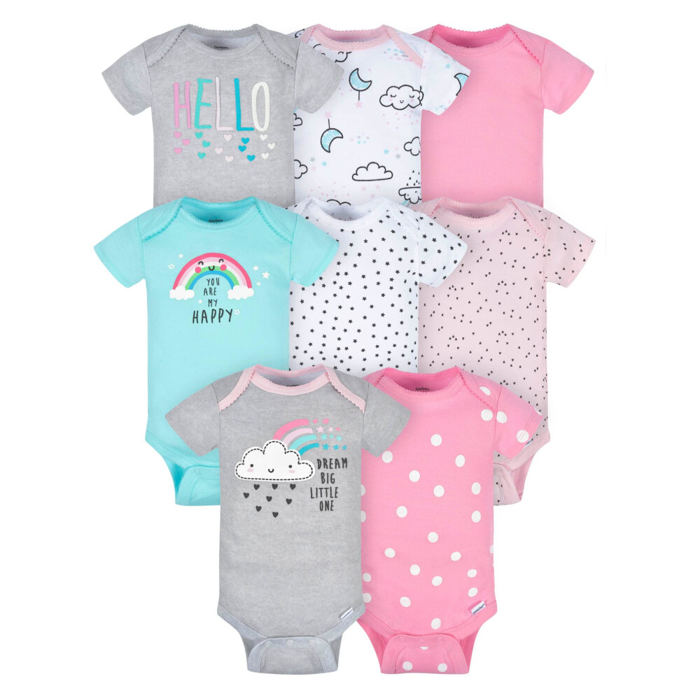 Gerber Baby Girl's 8-Pack Short Sleeve Onesies Bodysuits  Clouds  Newborn