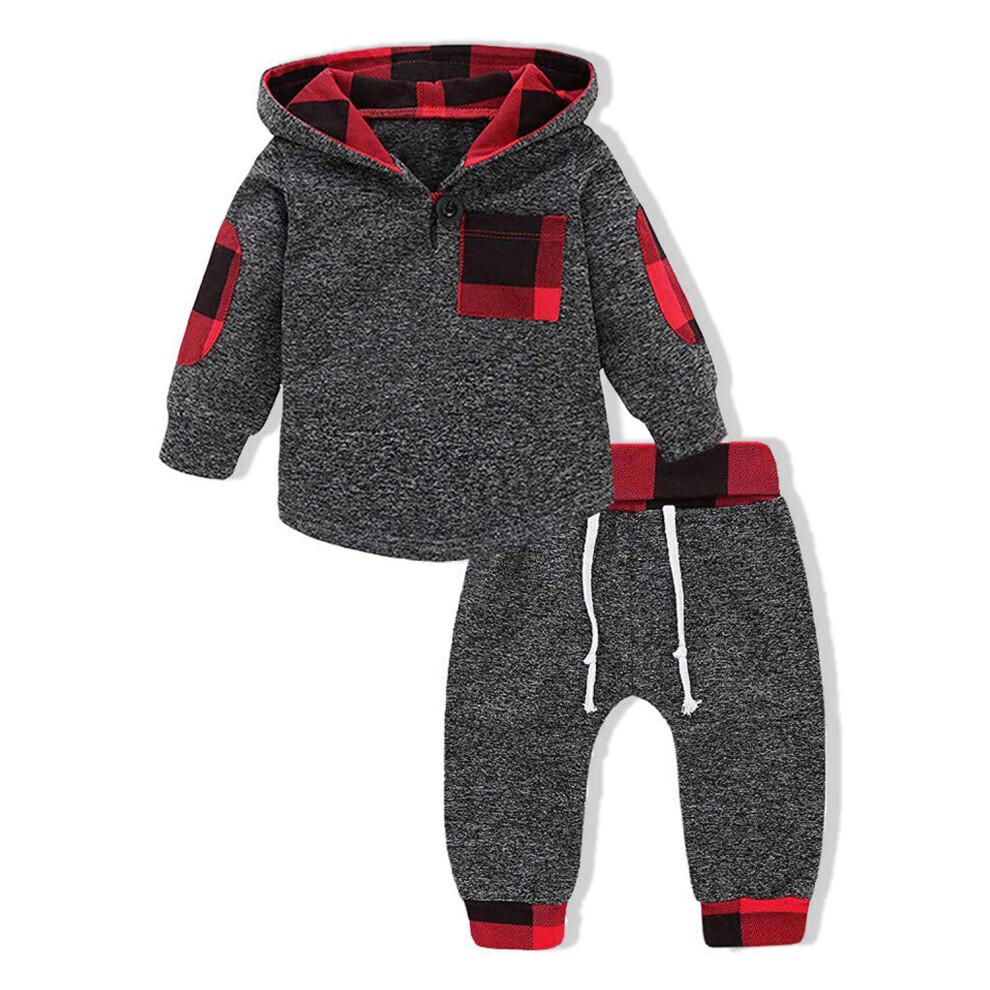 KONIGHT Tenue d'hiver pour bébé garçon et fille, sweat à capuche à carreaux de Noël, veste + pantalon, vêtements de Noël