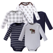 Hudson baby unisex baby bomuld langærmet bodysuits t shirt sæt grå elg 3-6 måneder os