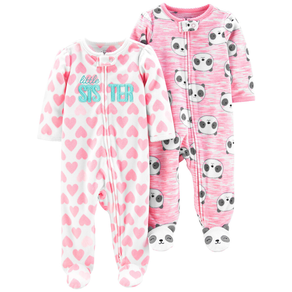 Lot de 2 pyjamas et chaussons pour bébé fille en polaire Simple Joys by Carter's, motif panda rose chiné et cœurs blancs, pour prématurés