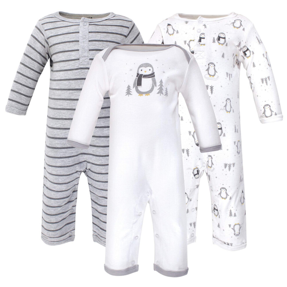 Ensemble salopette en coton et t-shirt pour bébé fille Hudson Baby, motif pingouin gris, 3 à 6 mois, États-Unis