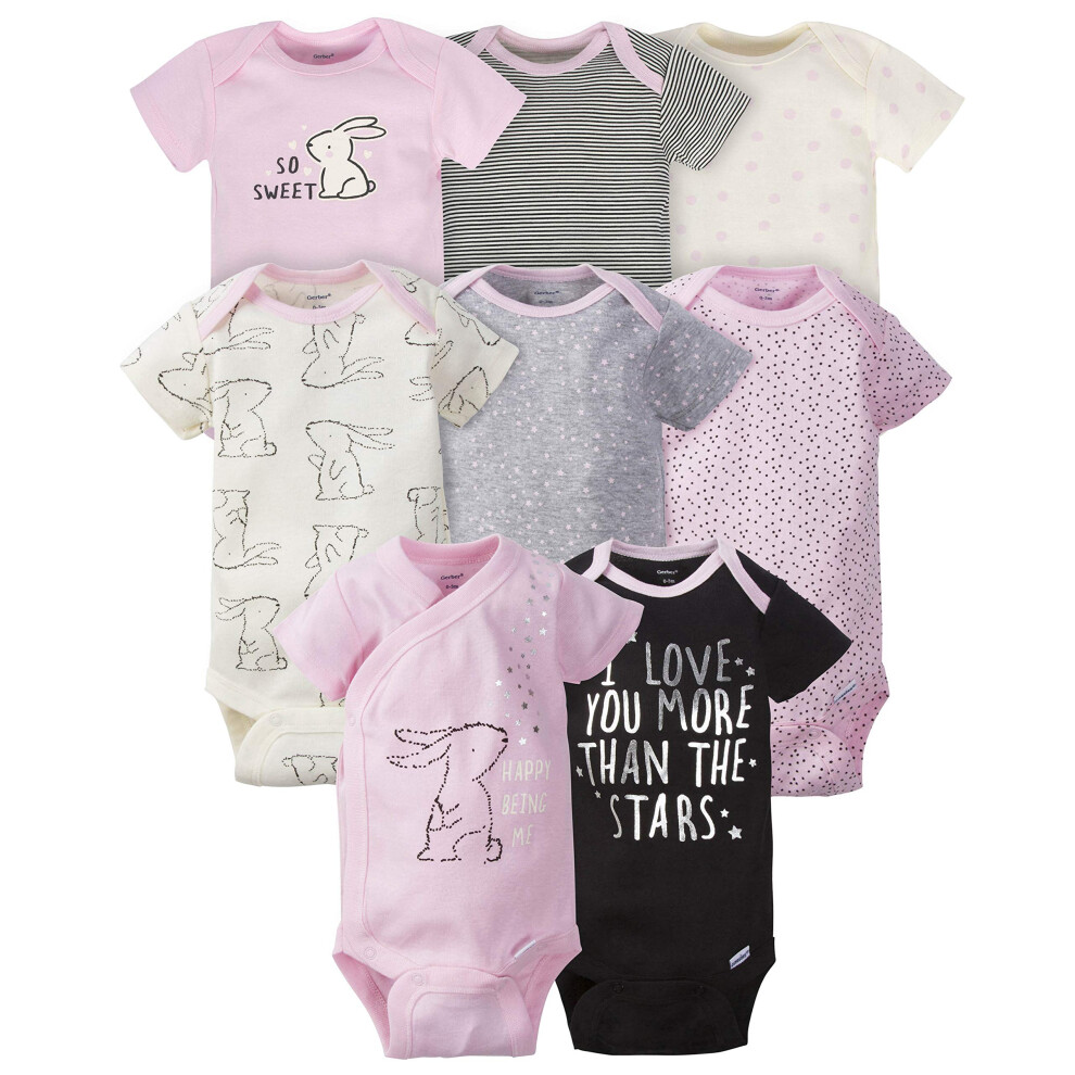 Gerber Baby Girl's 8-Pack Short Sleeve Onesies Bodysuits  Bunny  Preemie