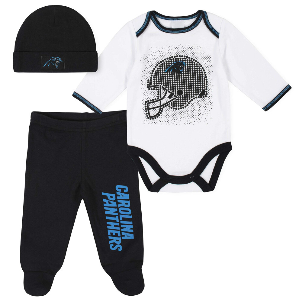Gerber NFL Carolina Panthers 3 Pack Bodysuit Footed Pant and Cap Registry Gift Set  black/white Carolina Panthers  3-6M