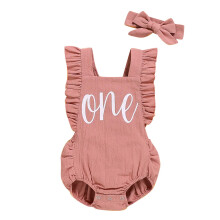 Shalofer 1. F?dselsdagst?j Pige Baby F?rste F?dselsdag T?j S?d Rygl?s Fl?ser Bodysuit med pandeb?nd (Pink 12-18 m?neder)