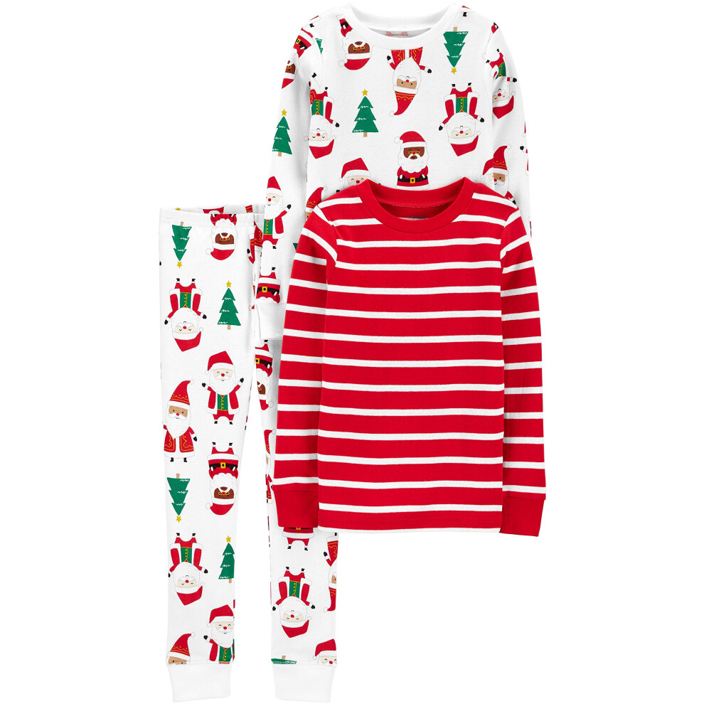 Ensemble pyjama 3 pièces en coton ajusté Simple Joys by Carter's Baby, rayures rouges et imprimé Noël blanc, 18 mois