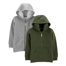 Simple Joys by Carter's Baby Boys' 2-Pack Fleece Full Zip Hoodies Olijf/Grijs 2T