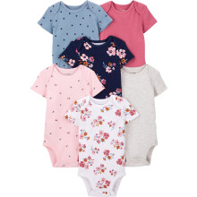 Simple Joys by Carter's Baby - Body a maniche corte per bambine, confezione da 6, multicolore/fiori a pois/fiori/tropicale, per neonati