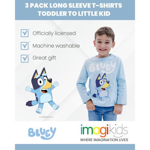 Bluey Bingo Παιδικά Μπλουζάκια 3 Πακέτο Μακρυμάνικα Γκρι/Μπλε/Πορτοκαλί 5T 1
