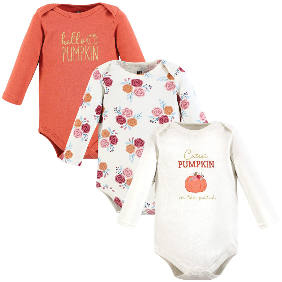 Lot de 3 bodies unisexes à manches longues en coton pour bébé Hudson Baby, motif citrouille, 18 à 24 mois