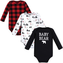 Hudson Holcicky Hudson Unisex Bavlna Body s dlouhm rukvem Buffalo Kostkovan Medved a Batole Set Tricka Buffalo Kostkovan Medvdek 3-balen 3-6 me