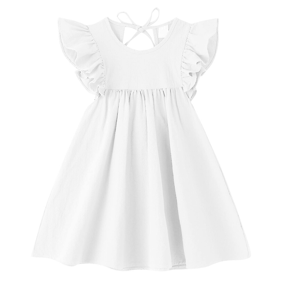 JNKLWPJS Robe de soirée décontractée en coton et lin pour bébé fille, sans manches, col licou, à volants, pour la plage, blanche, 120 cm