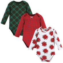 Hudson Baby Unisex bavlnen body s dlouhm rukvem a sada tricka pro batolata Poinsettie 0-3 mesce US