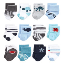 Hudson Baby Baby Girls Cotton Botton nou-nascut ?i Terry Socks Creaturi de mare 12 pachete 0-6 luni SUA