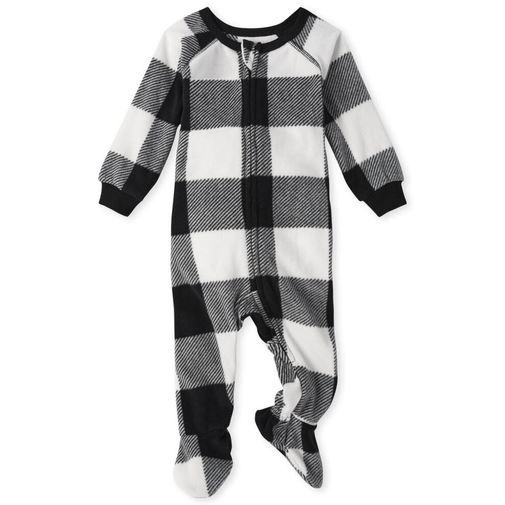 The Children's Place Baby Toddler One Piece Family Matching  Holiday Pajama Sets  Fleece  Black/White Check  12-18 Months