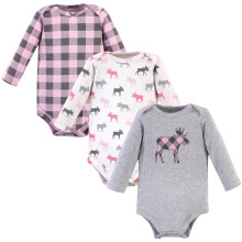 Hudson baby unisex bodysuits bomuld langærmet lyserød elg 3-6 måneder lyserød elg 3-pak 3-6 måneder os