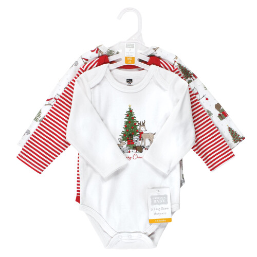 Hudson Baby Unisex Βρεφικά Μπλουζάκια Μακρυμάνικα, Χριστουγεννιάτικο Δάσος 3-Pack, 6-9 Μηνών 1