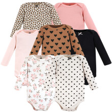 Hudson Baby unisex bavlnen body s dlh m ruk vom pre predcasne naroden deti, koricovo ru ov potlace, 7 ks