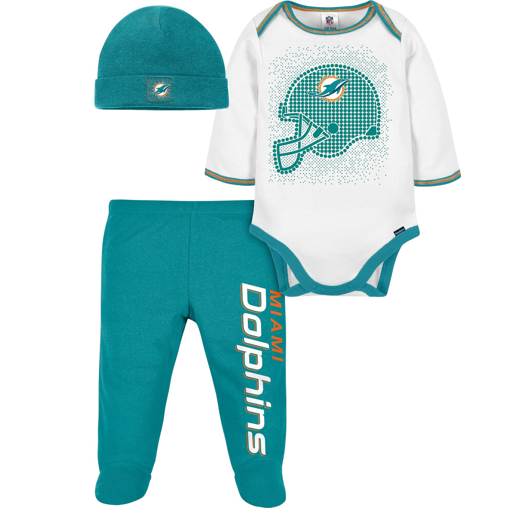 Ensemble 3 pièces Gerber NFL pour bébé garçon, body, pantalon, casquette, Miami Dolphins, 3 à 6 mois