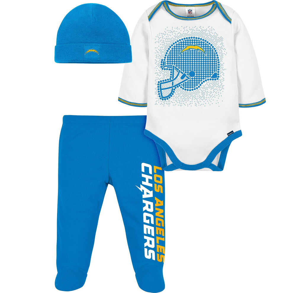 Ensemble 3 pièces Gerber NFL pour bébé garçon, body, pantalon, casquette, Los Angeles Chargers, 3 à 6 mois